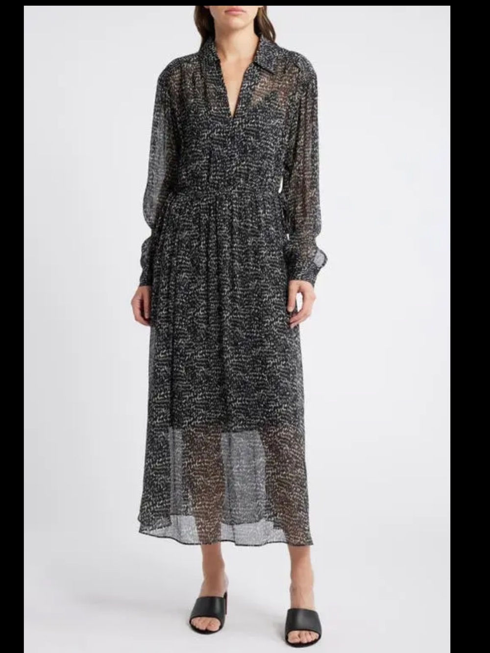 rag & bone Silk Black and White Sheer Long-Sleeve Maxi Dress